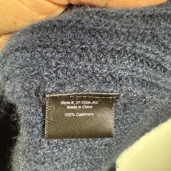 Jenni Kayne Cashmere Classic Fisherman Sweater Large Cozy Navy Neutral - Picture 6 of 6